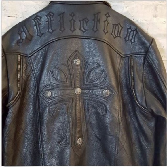 Affliction Jackets Coats Affliction Silent Cross Black Leather Jacket Rare Poshmark